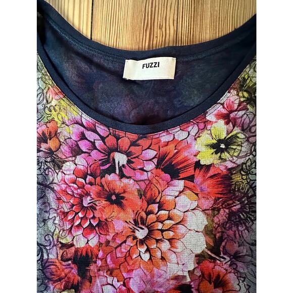 NWOT FUZZI Floral Y2K Sheer Long Sleeve Scoop Neck Multicolor Double Lined Top - Picture 4 of 8